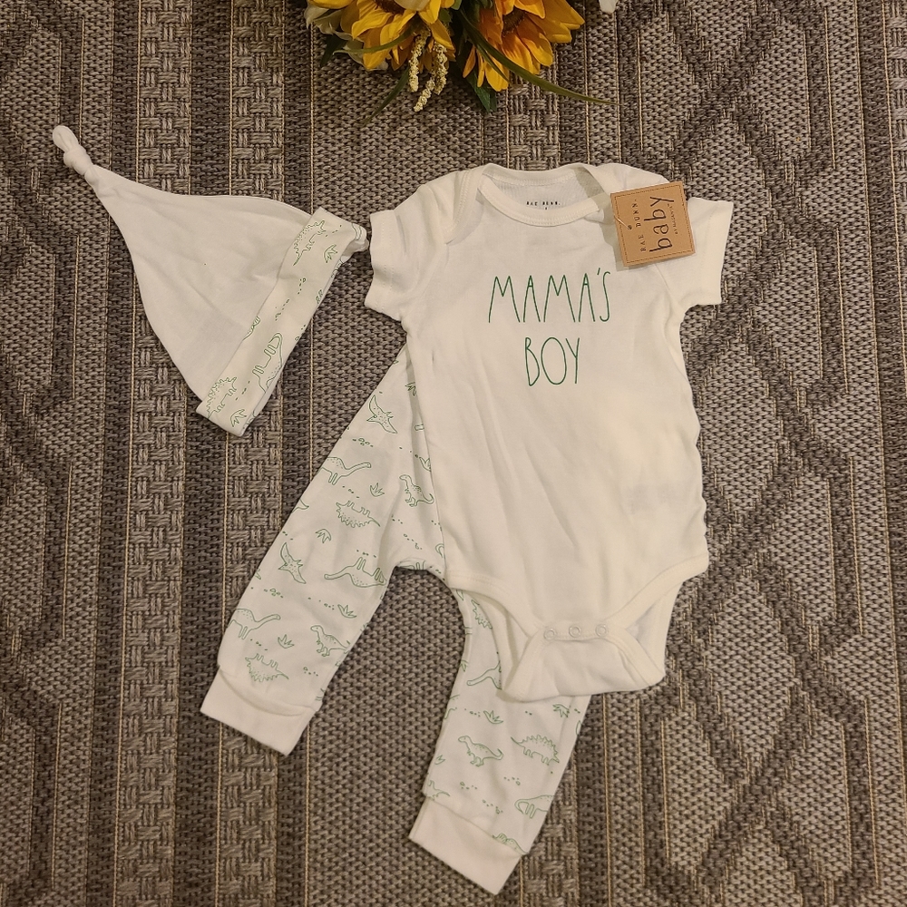 Rae Dunn White & Green "Mama's Boy" Baby Matching Set